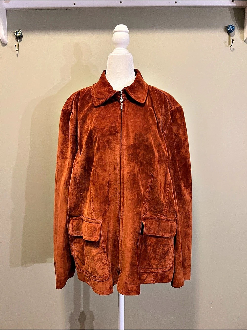 Liz Claiborne 100% Suede Leather Jacket Rust Burnt Orange
